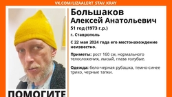 Лысого мужчину с голубыми глазами разыскивают на Ставрополье 