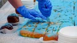 Невиномысские пекари изготовили двенадцатиметровый пирог на Покровской ярмарке