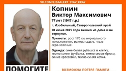 Пенсионер в клетчатой рубашке и синей кепке пропал на Ставрополье